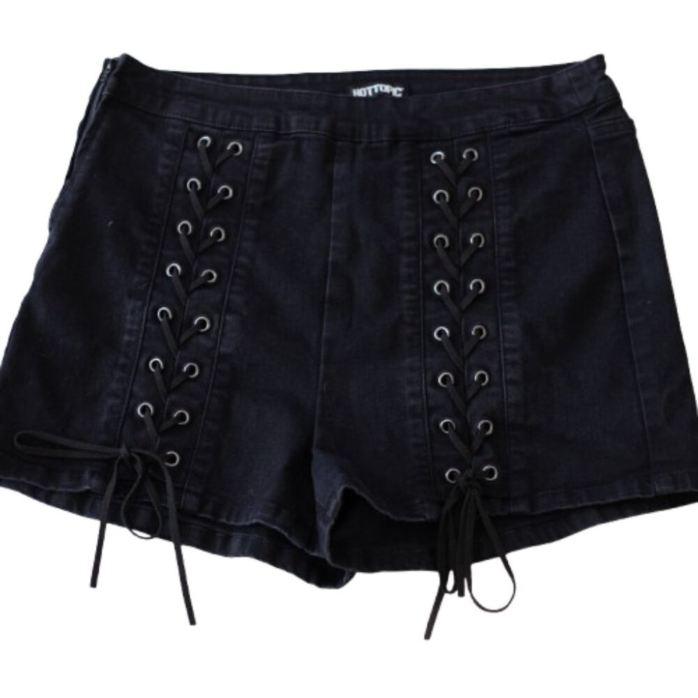 Hot Topic Lace Up Shorts Black Goth Grunge High Rise Juniors 13 Stretch Denim